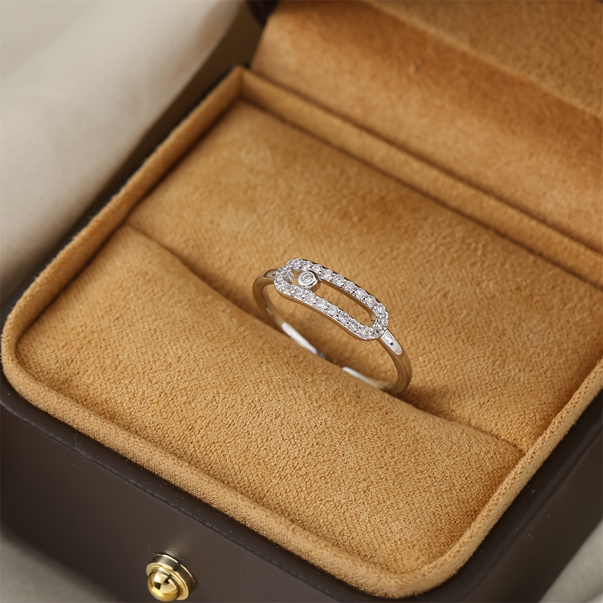Adjustable Copper Ring with Zirconia Stones Unisex Jewelry
